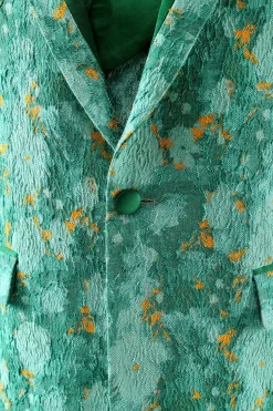 Green Peak Lapel 3 Peça Jacquard Um Botão Masculino Prom Suits
