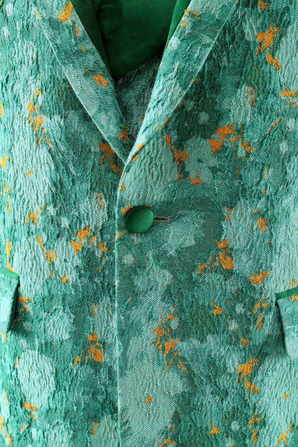 Green Peak Lapel 3 Peça Jacquard Um Botão Masculino Prom Suits