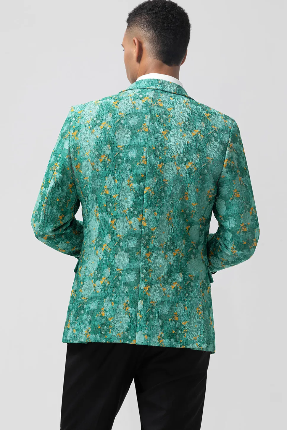 Green Peak Lapela Jacquard Um Botão 3 Peças Homens Prom Ternos
