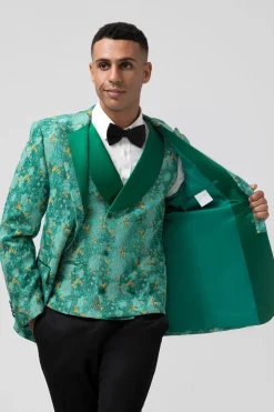 Green Peak Lapela Jacquard Um Botão 3 Peças Homens Prom Ternos