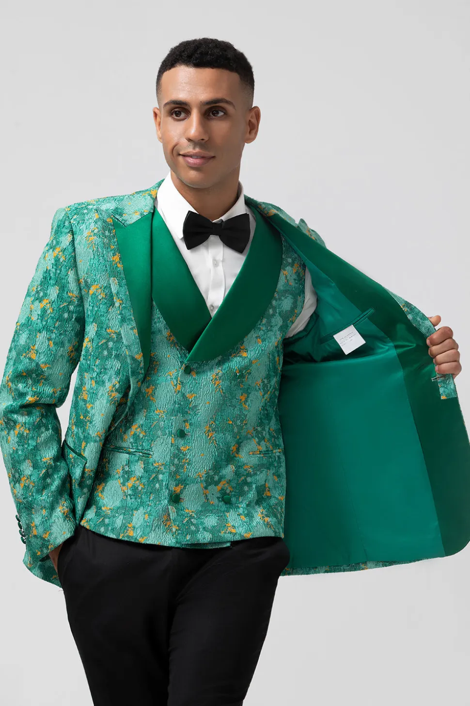 Green Peak Lapela Jacquard Um Botão 3 Peças Homens Prom Ternos