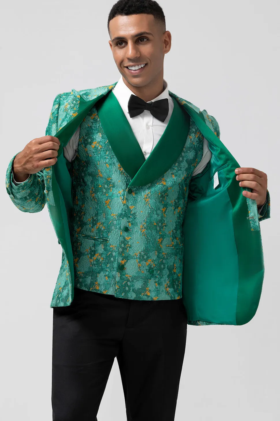 Green Peak Lapela Jacquard Um Botão 3 Peças Homens Prom Ternos