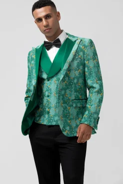 Green Peak Lapela Jacquard Um Botão 3 Peças Homens Prom Ternos