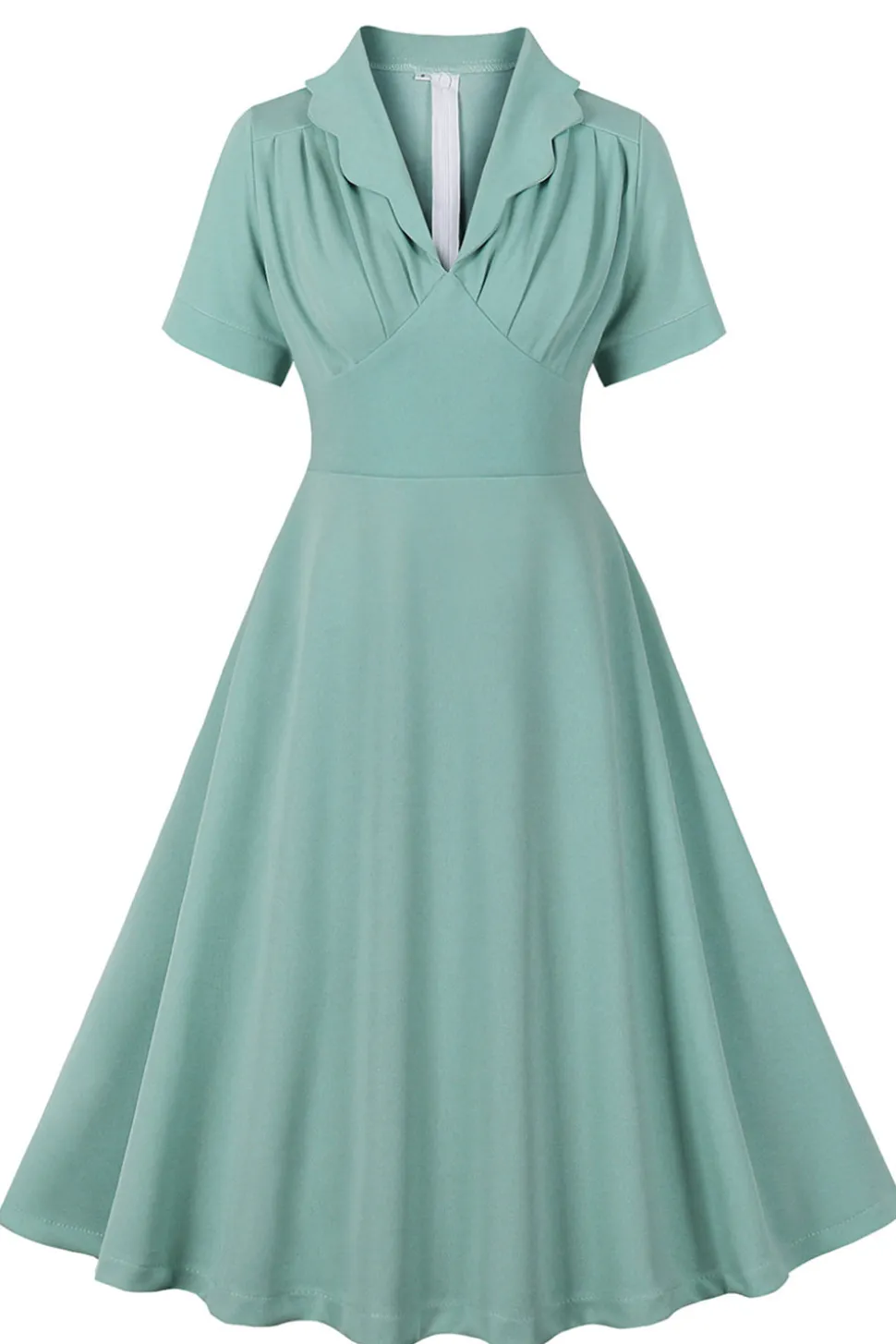 Green Ruffles mangas curtas retro vestido dos anos 1950