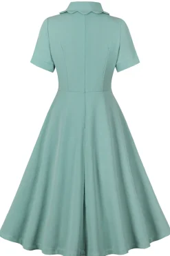 Green Ruffles mangas curtas retro vestido dos anos 1950