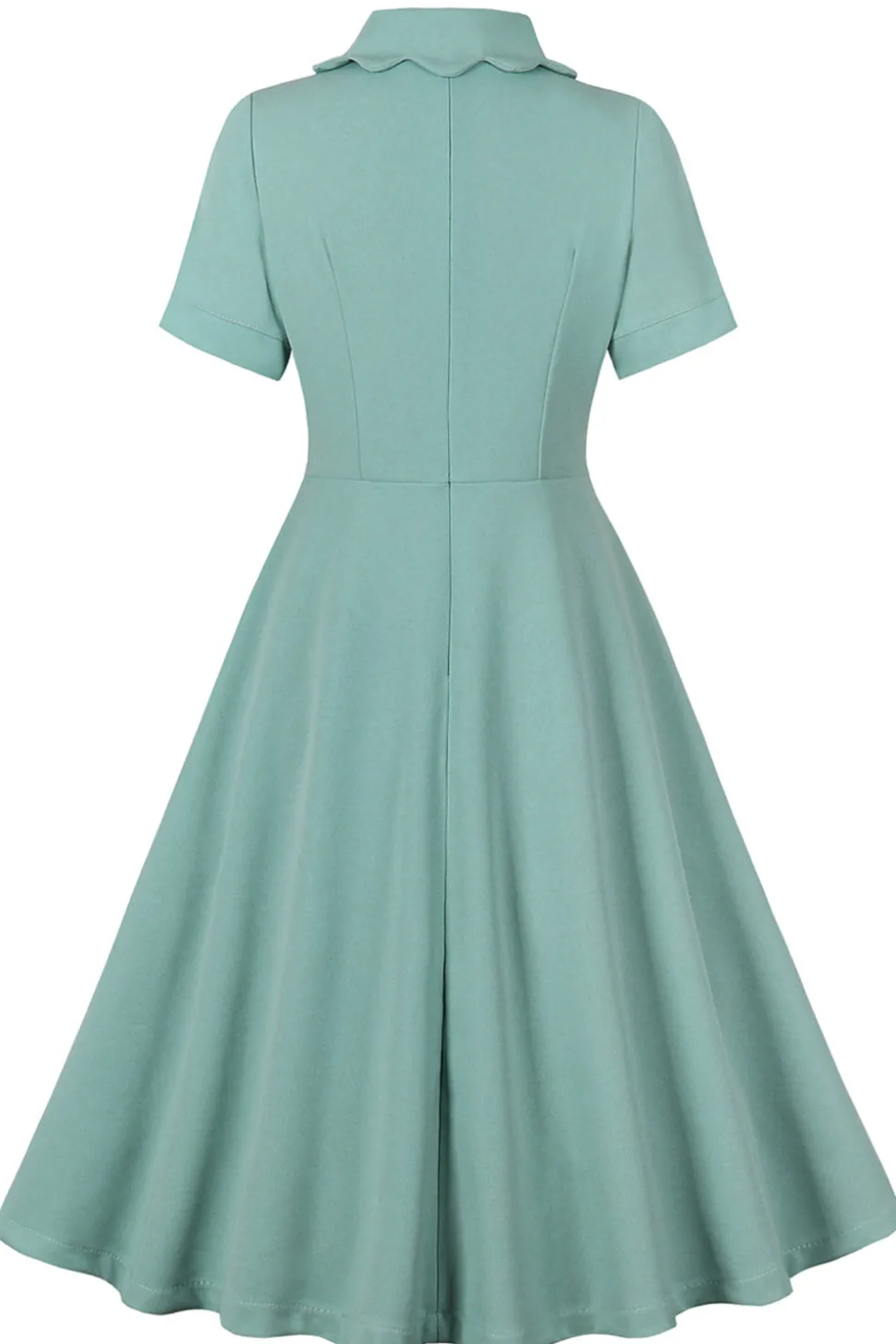 Green Ruffles mangas curtas retro vestido dos anos 1950
