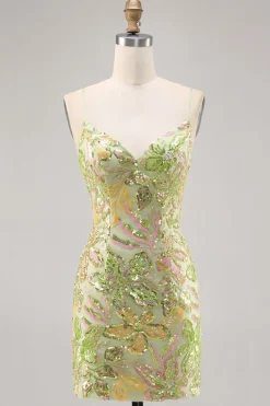 Green Sequin Backless Bodycon Homecoming Vestido