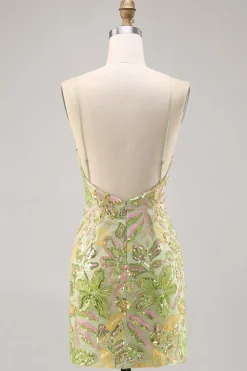 Green Sequin Backless Bodycon Homecoming Vestido