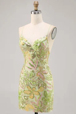Green Sequin Backless Bodycon Homecoming Vestido