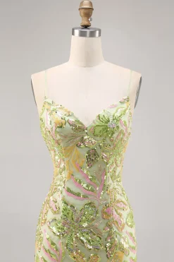 Green Sequin Backless Bodycon Homecoming Vestido