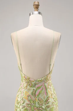 Green Sequin Backless Bodycon Homecoming Vestido