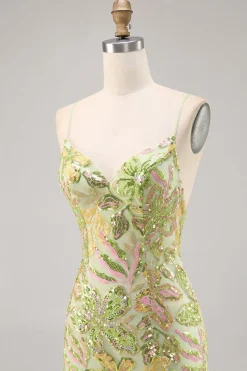 Green Sequin Backless Bodycon Homecoming Vestido