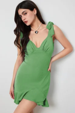 Green Short Bodycon vestido de festa com babados