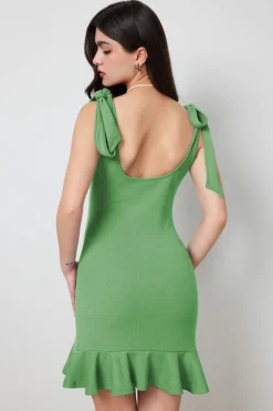 Green Short Bodycon vestido de festa com babados
