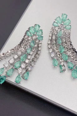 Green Sparkly Rhinestone Drop Brincos para Mulheres