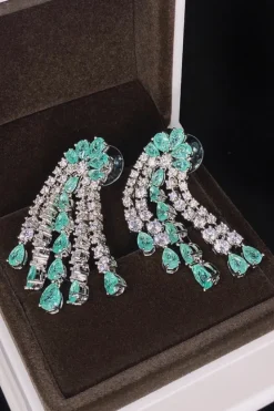 Green Sparkly Rhinestone Drop Brincos para Mulheres