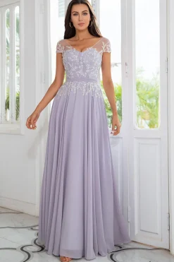 Grey Chiffon Mãe do Vestido de Noiva com Missangas