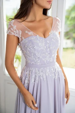 Grey Chiffon Mãe do Vestido de Noiva com Missangas