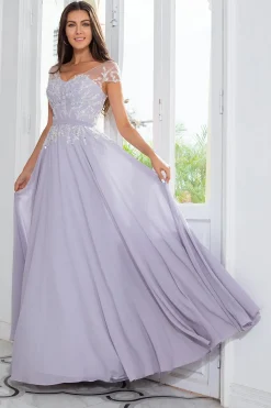 Grey Chiffon Mãe do Vestido de Noiva com Missangas