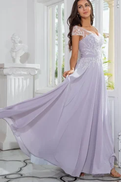 Grey Chiffon Mãe do Vestido de Noiva com Missangas