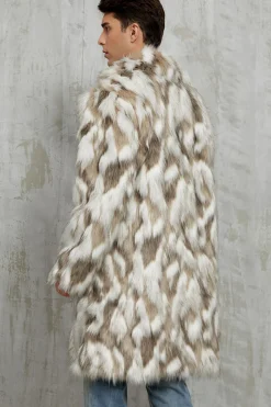 Grey Faux Fur Notched Lapela Long Winter Casaco Masculino