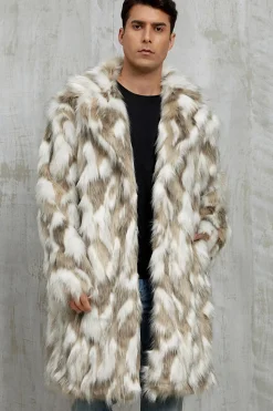 Grey Faux Fur Notched Lapela Long Winter Casaco Masculino
