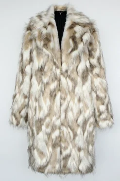 Grey Faux Fur Notched Lapela Long Winter Casaco Masculino