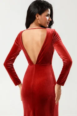 Guardiã do meu coração Sereia Terracota vestido de dama de honra com mangas compridas