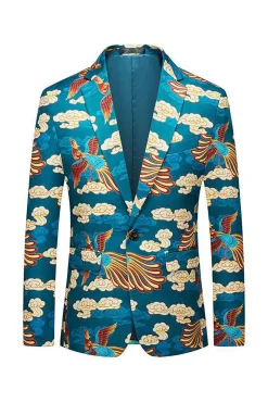 Guindaste Azul Jacquard Notched Lapela Men Blazer