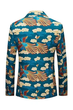 Guindaste Azul Jacquard Notched Lapela Men Blazer