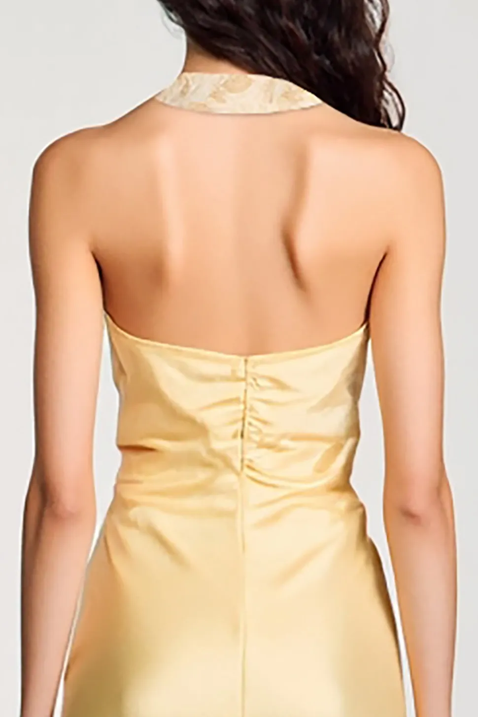 Halter amarelo bodycon midi arco vestido de casamento convidado