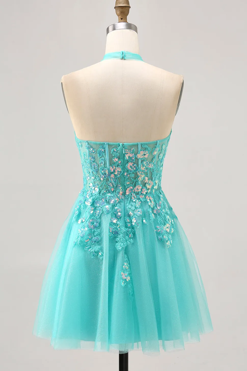 Halter Appliqued A Line Short Green Homecoming Dress