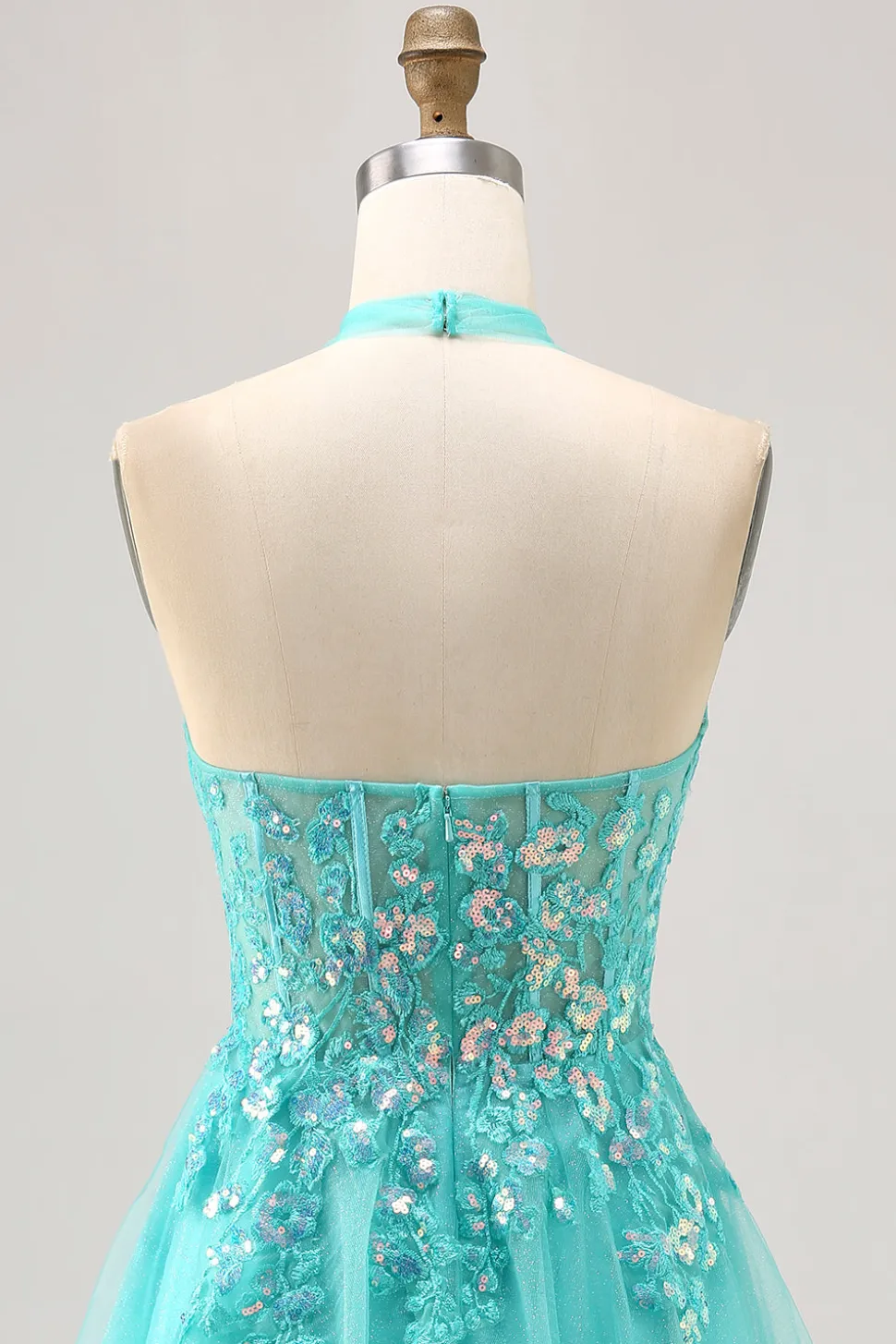 Halter Appliqued A Line Short Green Homecoming Dress