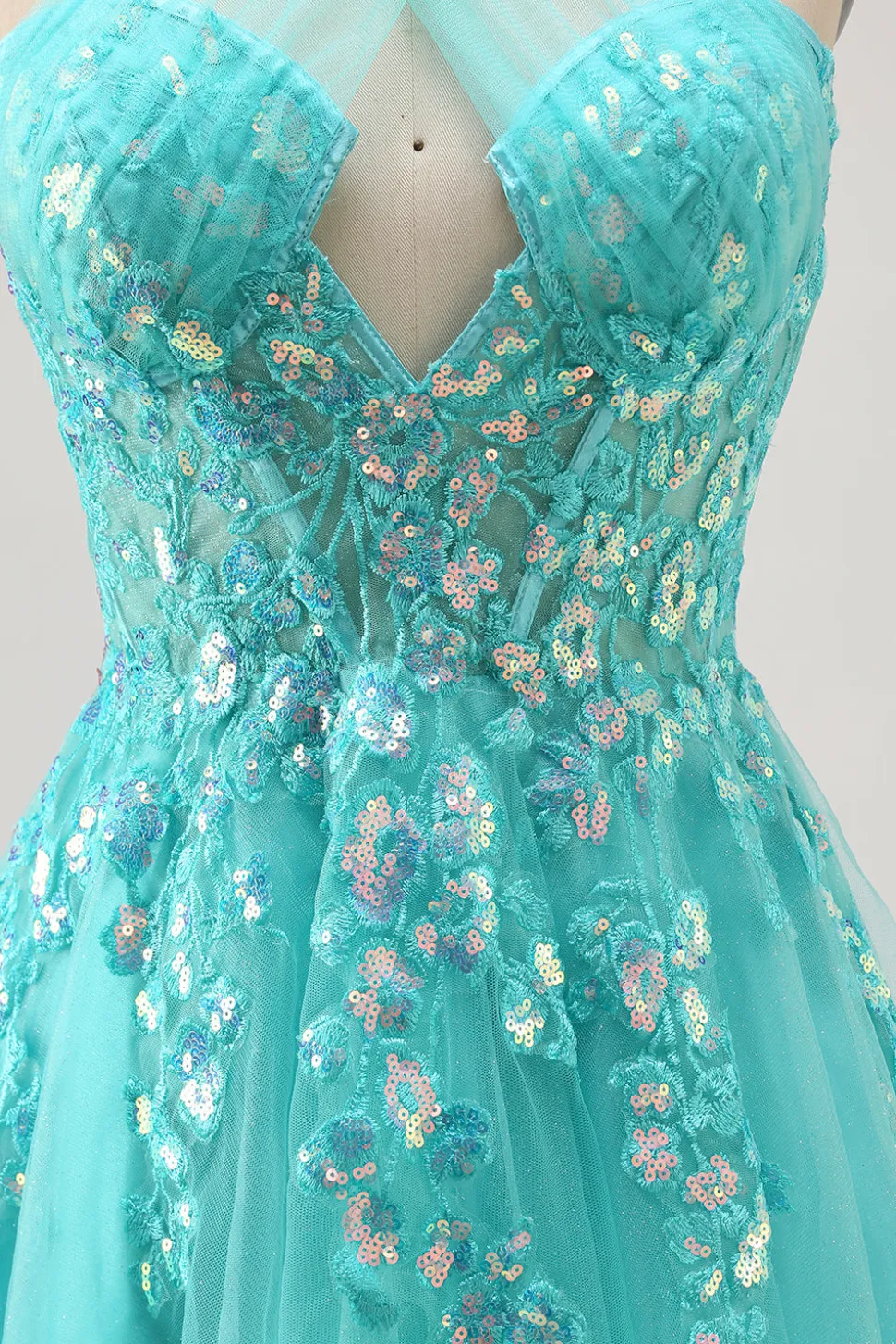 Halter Appliqued A Line Short Green Homecoming Dress