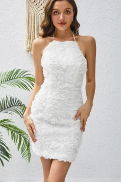Halter Branco Bodycon Vestido Curto Homecoming com Renda