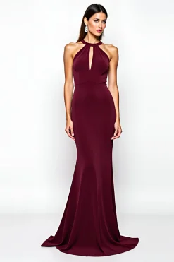 Halter Burgundy Bainha Vestido Formal