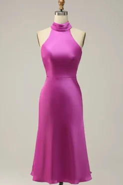 Halter Cetim Fuchsia Vestido de Dama de Honra