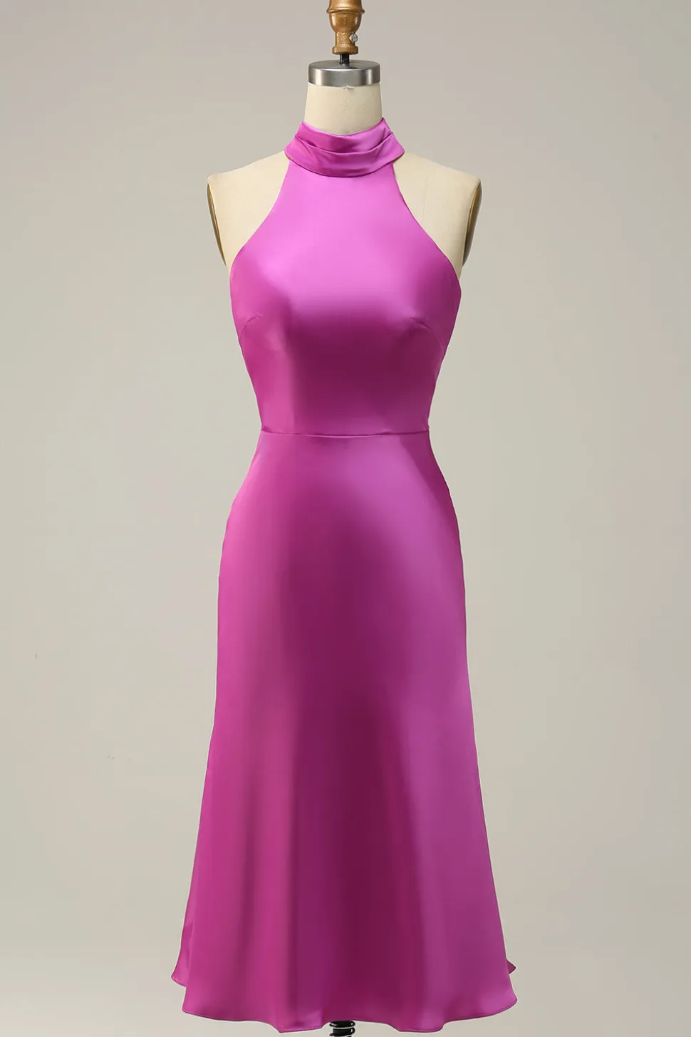 Halter Cetim Fuchsia Vestido de Dama de Honra