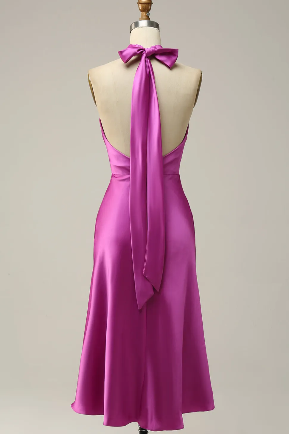 Halter Cetim Fuchsia Vestido de Dama de Honra