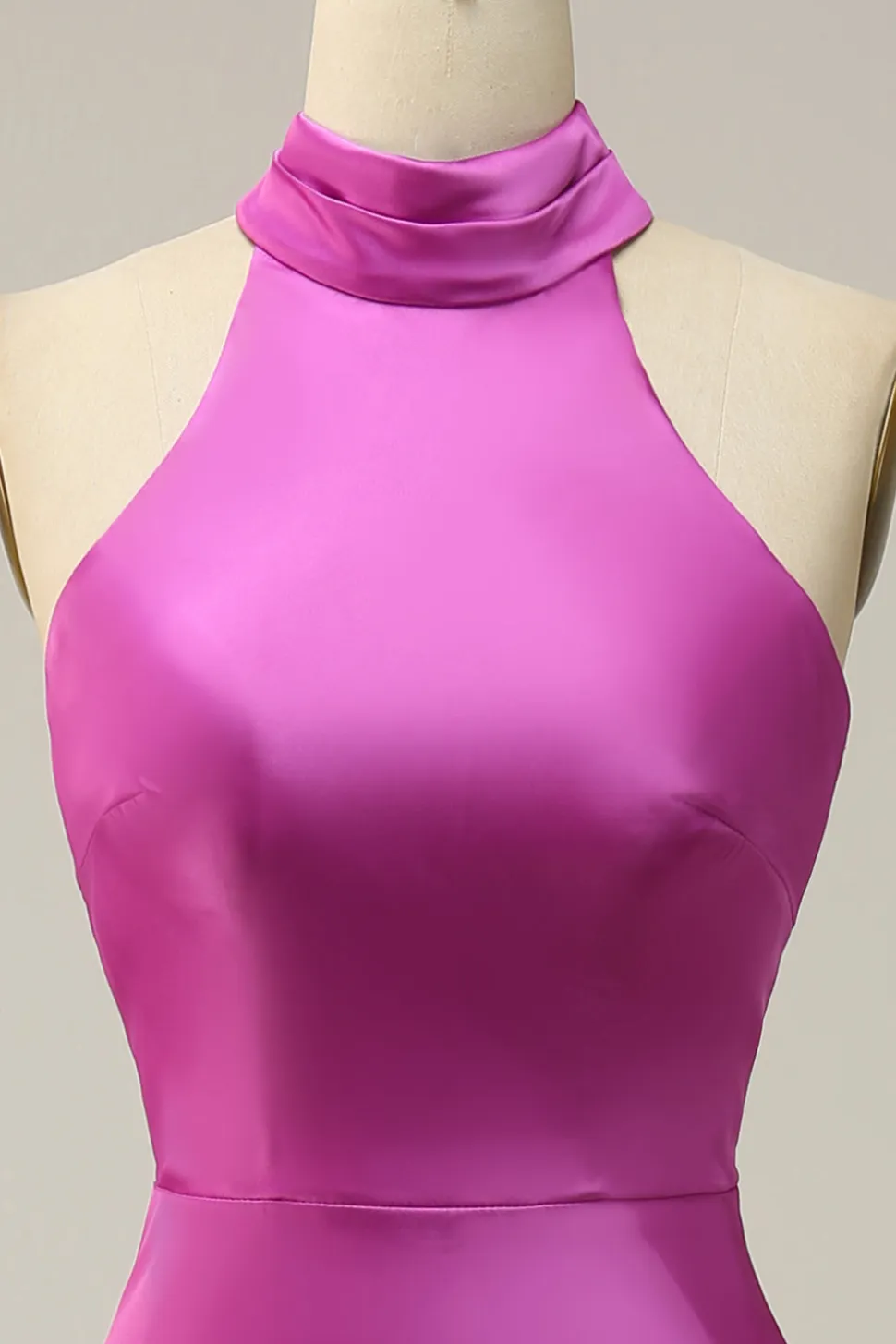 Halter Cetim Fuchsia Vestido de Dama de Honra