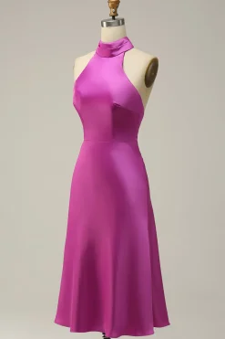 Halter Cetim Fuchsia Vestido de Dama de Honra