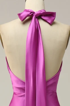 Halter Cetim Fuchsia Vestido de Dama de Honra