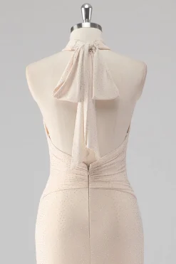 Halter Cream Sereia Cut out Vestido Formal Longo