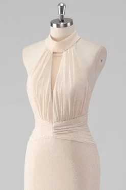 Halter Cream Sereia Cut out Vestido Formal Longo