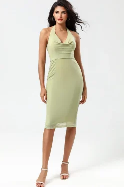 Halter Dusty Sage vestido de dama de honra com fenda