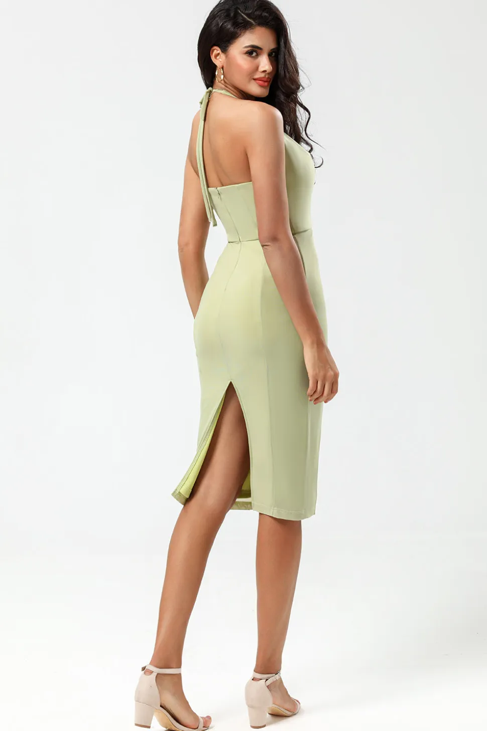 Halter Dusty Sage vestido de dama de honra com fenda