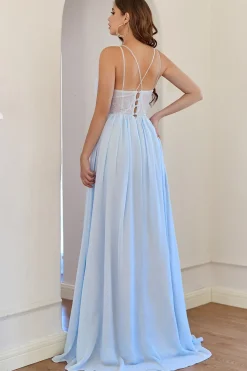 Halter Light Blue Bridesmaid Dress
