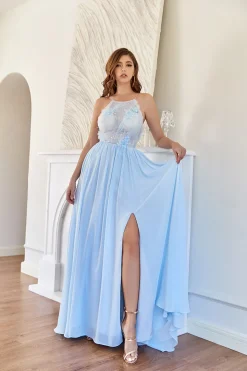 Halter Light Blue Bridesmaid Dress