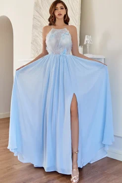 Halter Light Blue Bridesmaid Dress