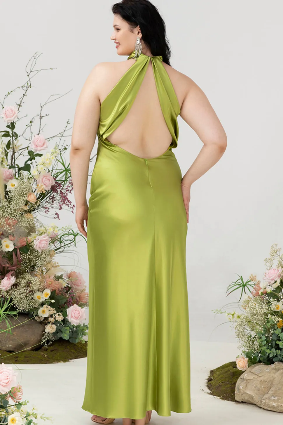 Halter Limão Verde Vestido de Dama de Honor